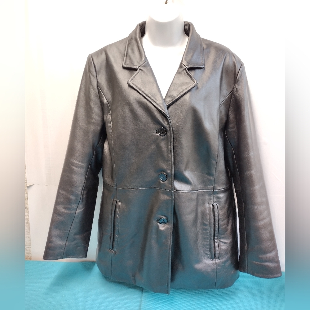 Excelled Women's Leather Button Down Jacket Black Size L